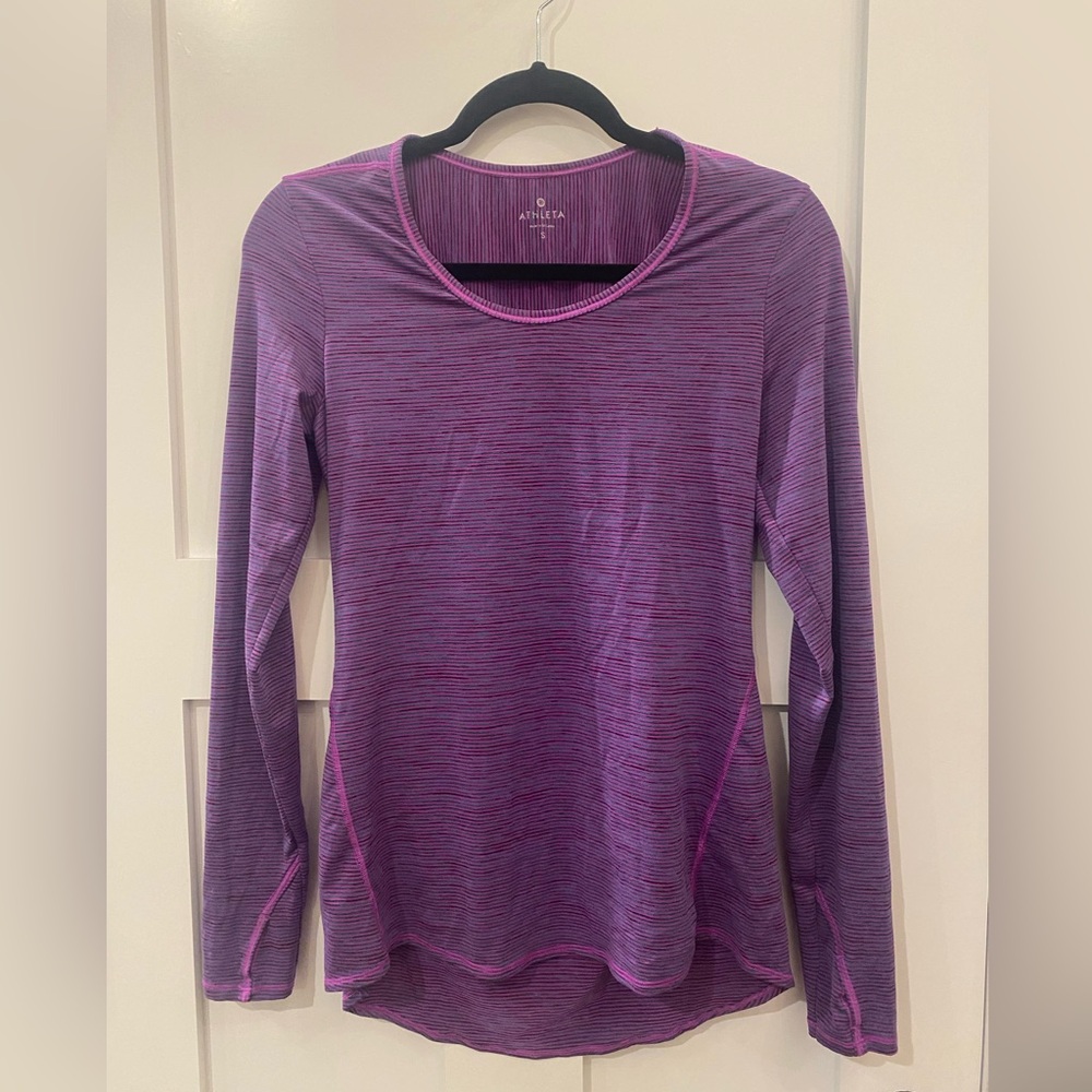 Athleta Purple Striped Long-Sleeve Performance Tee